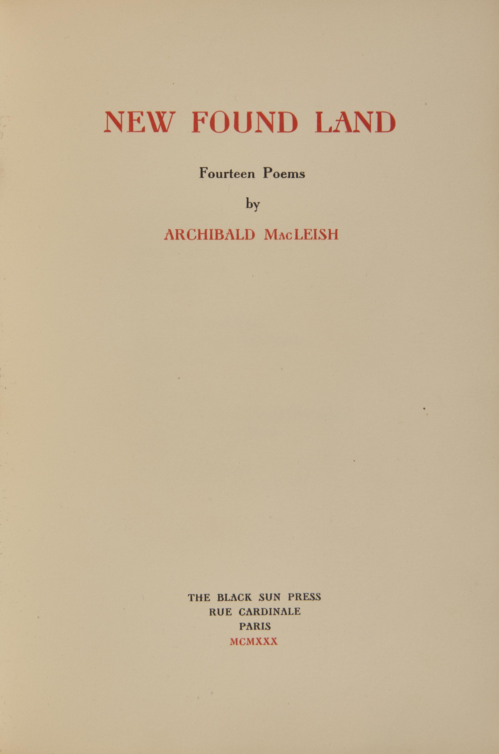 [Black Sun Press] MacLeish, Archibald. Group of 2 Titles