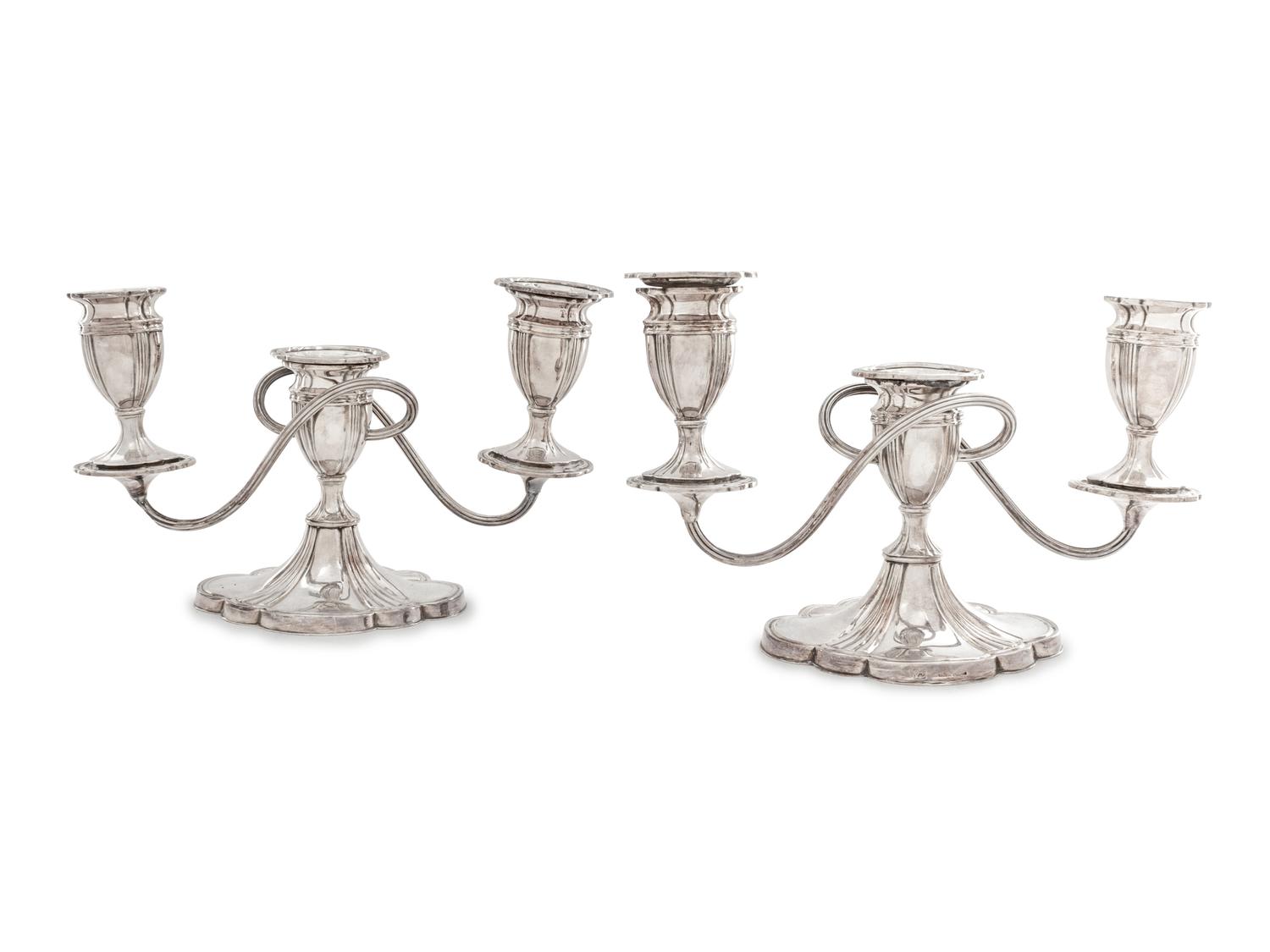 A Pair of American Silver Three-Light Candelabra