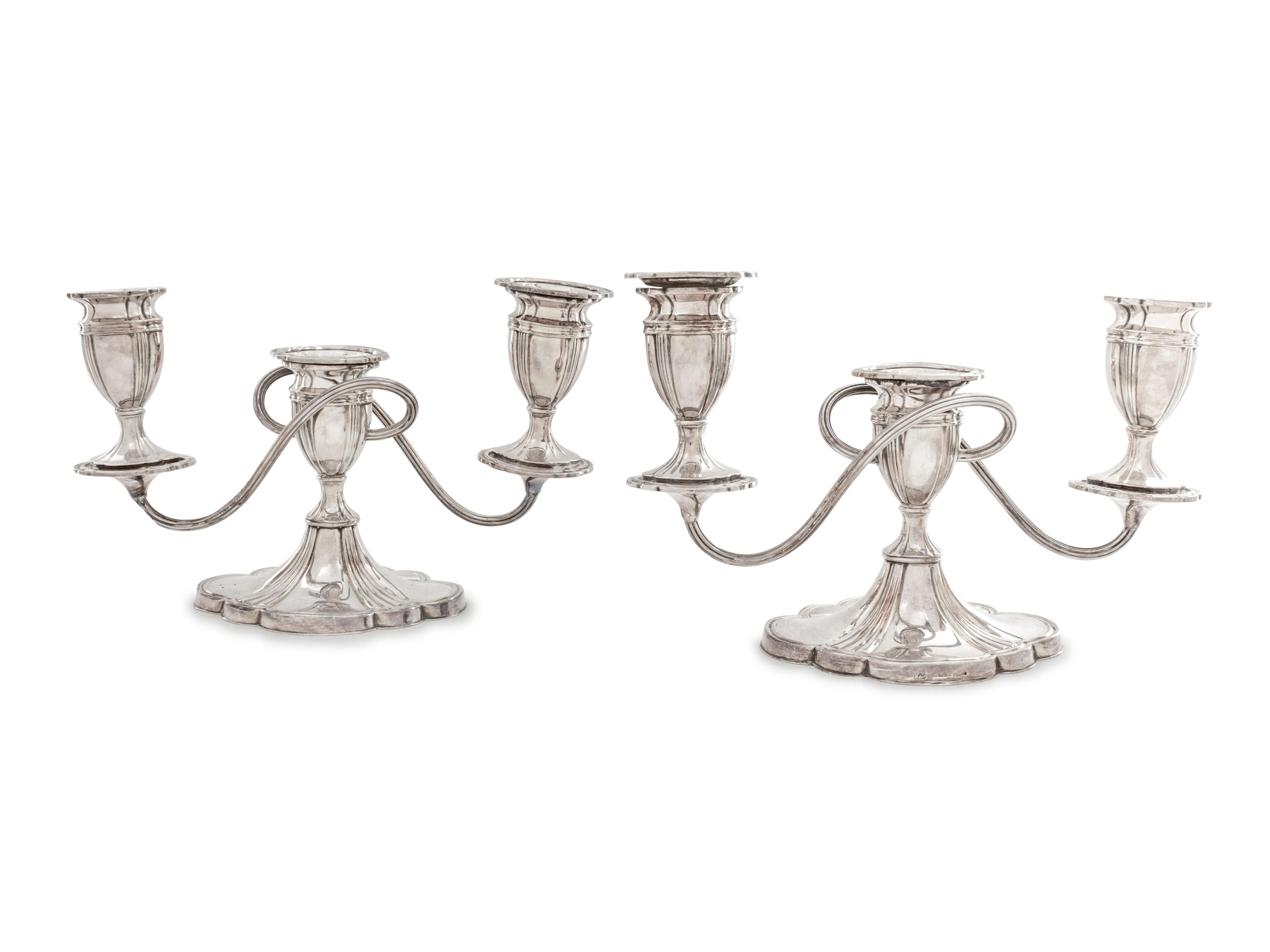 A Pair of American Silver Three-Light Candelabra