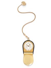 LeCOULTRE, GILT METAL AND ENAMEL TRAVEL ALARM CLOCK