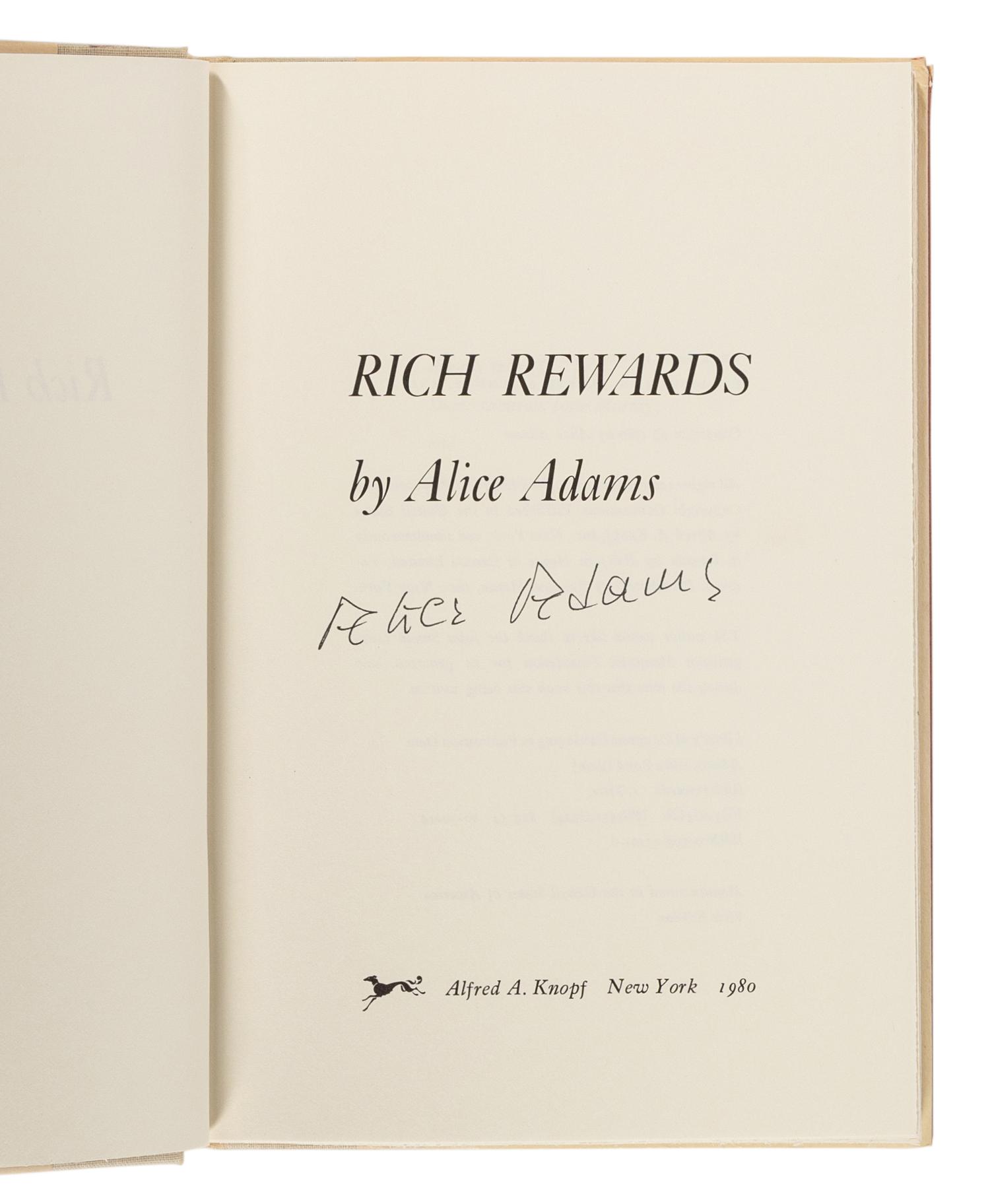 ADAMS, Alice (1926-1999). A group of 4 works by Adams, MOST FIRST EDITION, ALL SIGNED, comprising: