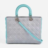 A Dior Lady Dior GM in Aqua and Gray Dior