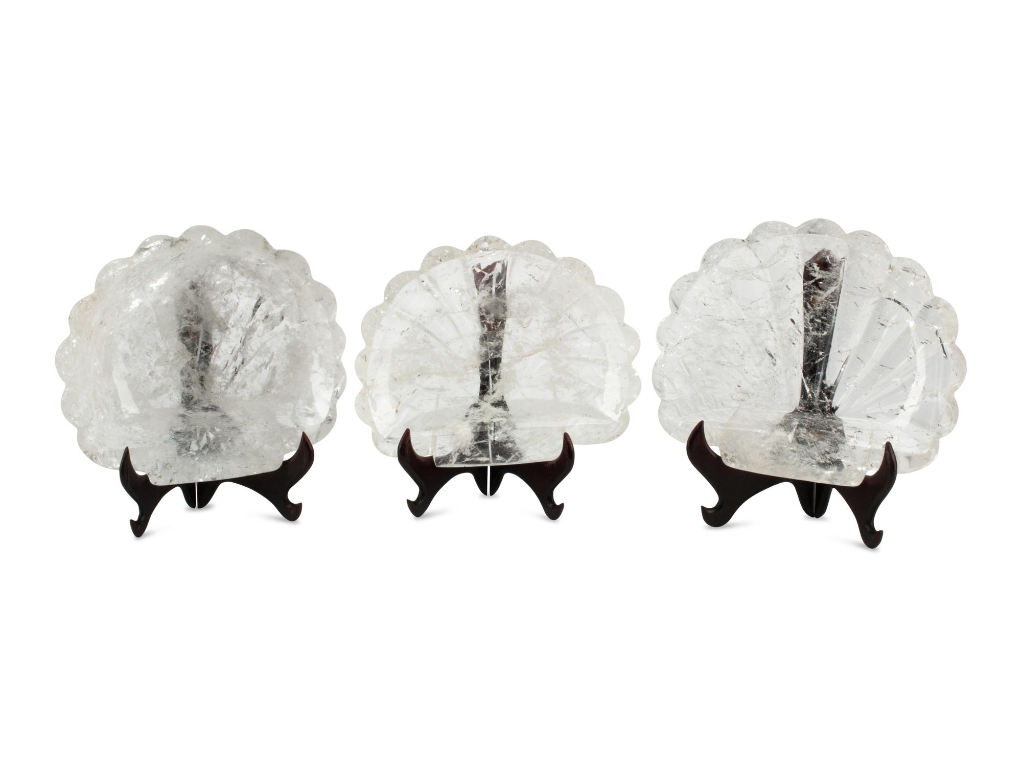 A Set of Three Rock Crystal Shell-Shaped Dishes