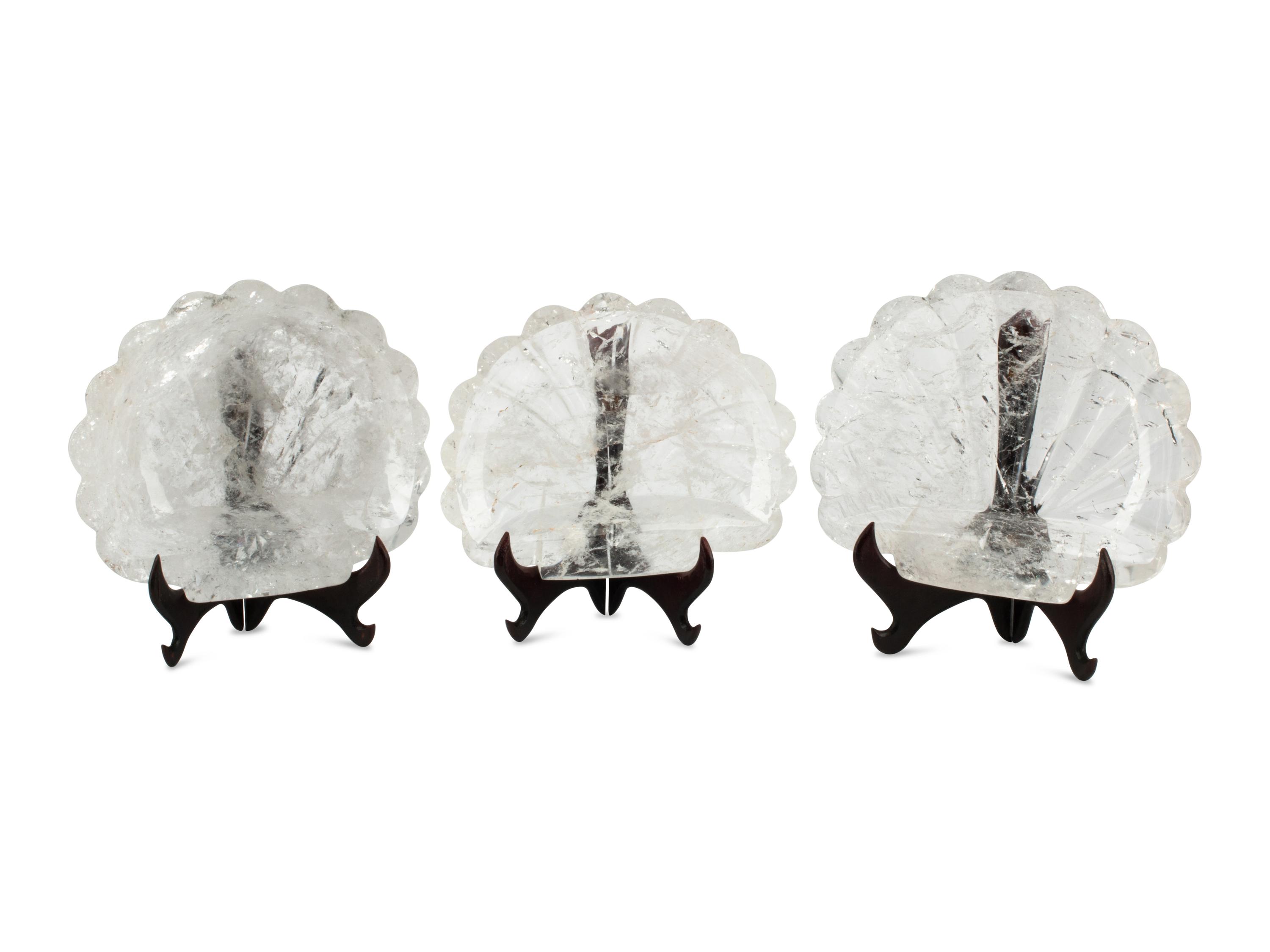 A Set of Three Rock Crystal Shell-Shaped Dishes