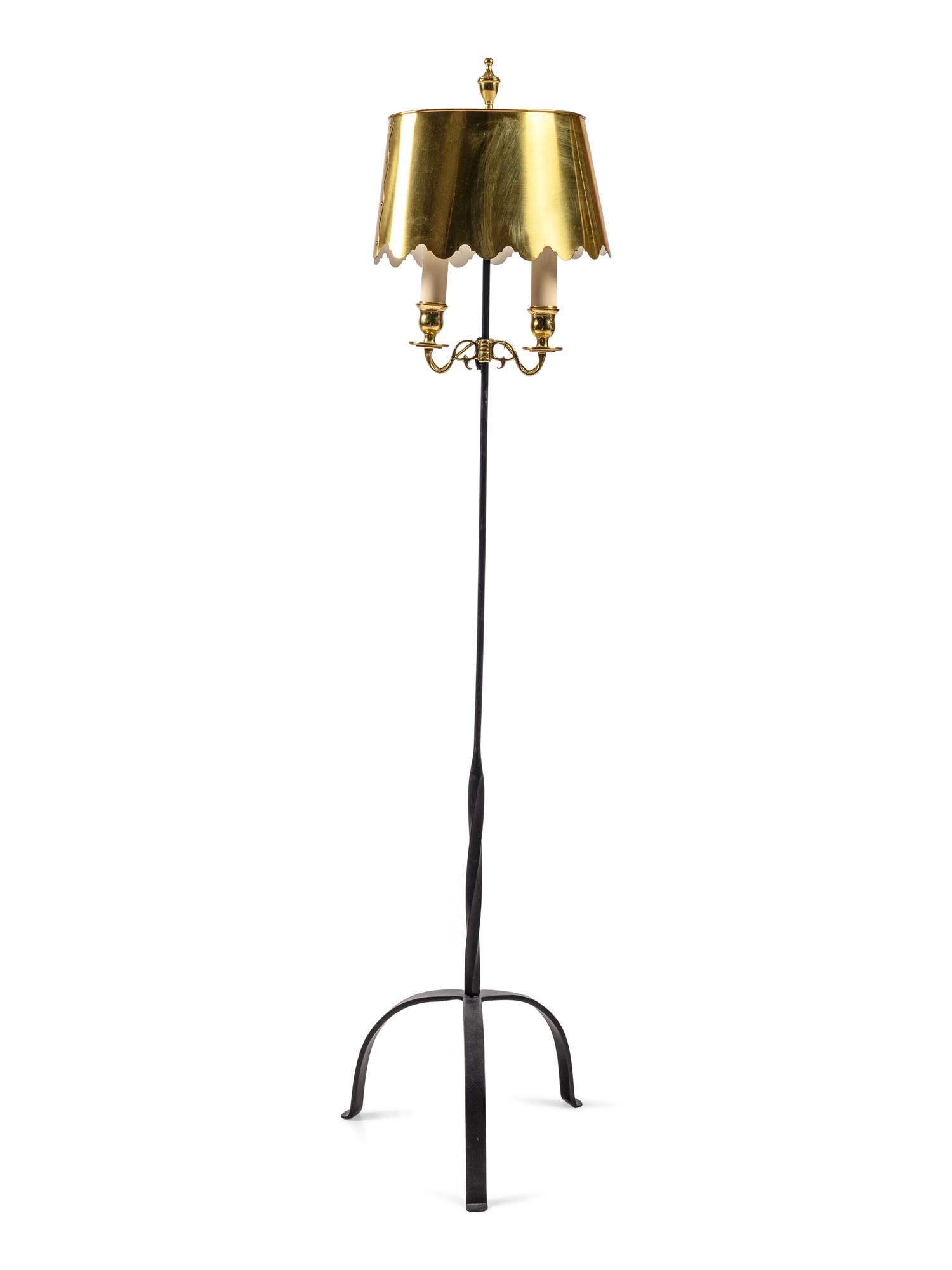 A Metal Floor Lamp with a Gilt Tole Shade
