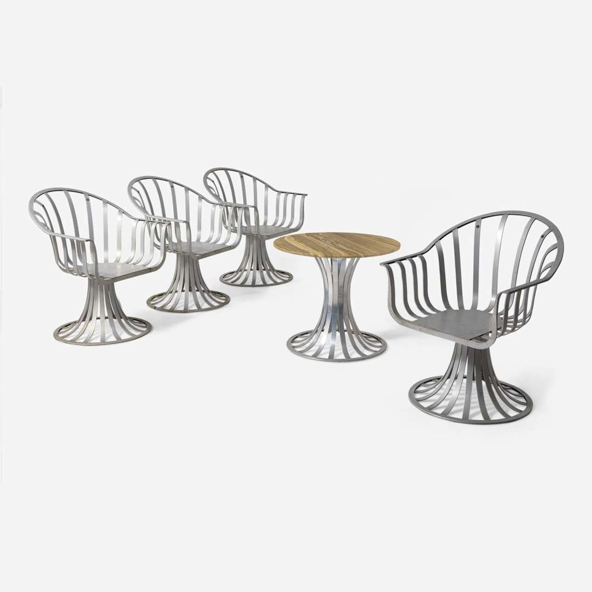 Herbert Saiger (American, 20th century) Aluminum Outdoor Dining Set, Lee L. Woodard & Sons, USA, circa 1971