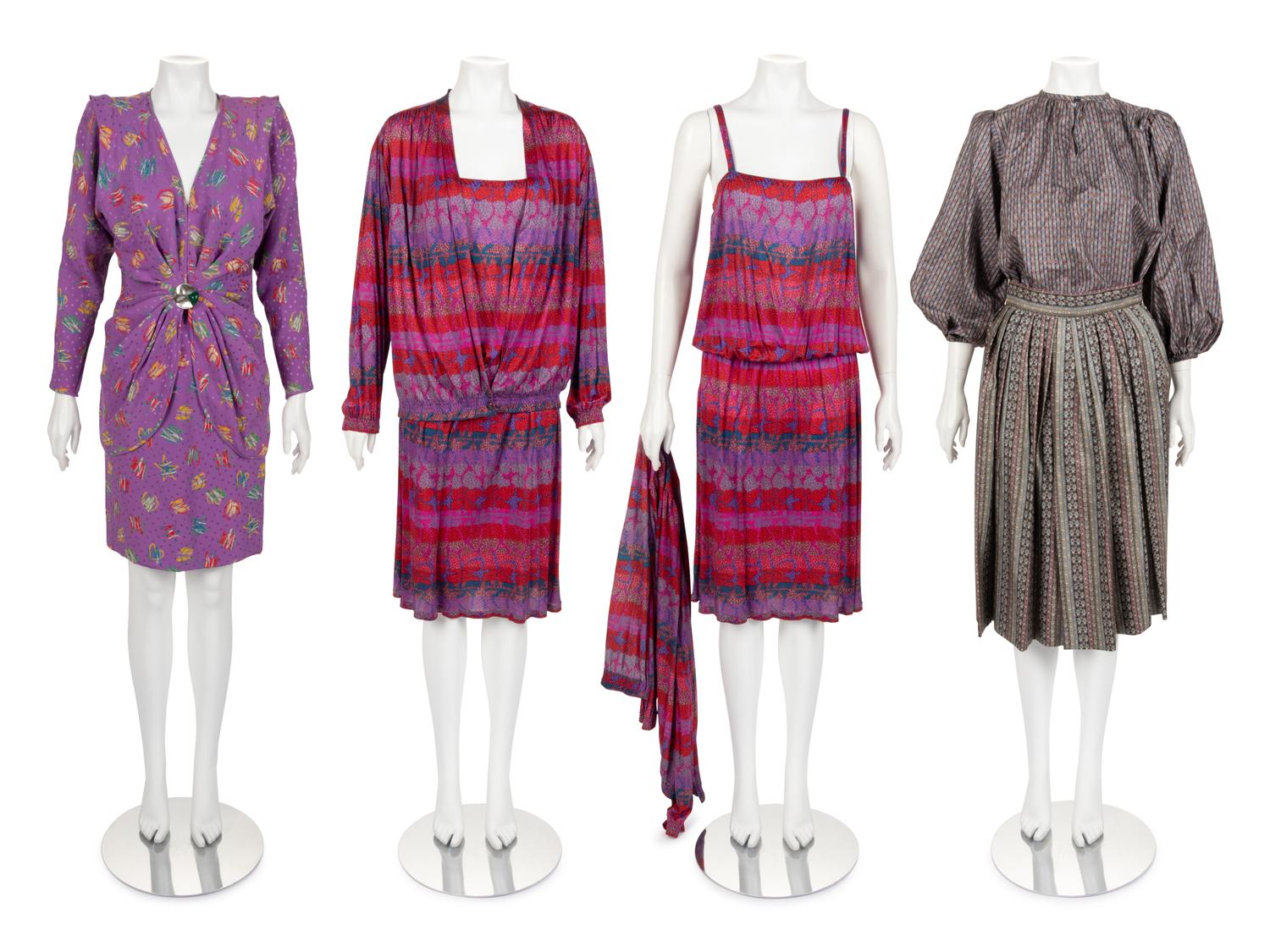 Three Designer Ensembles: One Yves Saint Laurent, One Emanuel Ungaro, and One Missoni, 1980s