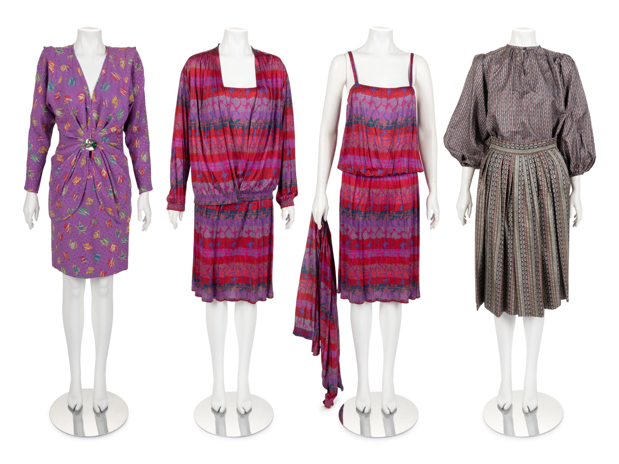 Three Designer Ensembles: One Yves Saint Laurent, One Emanuel Ungaro, and One Missoni, 1980s
