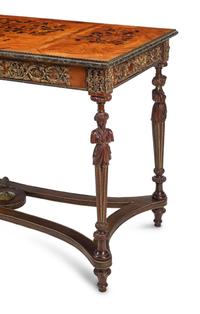 A Louis XVI Style Gilt Bronze Mounted Marquetry Table