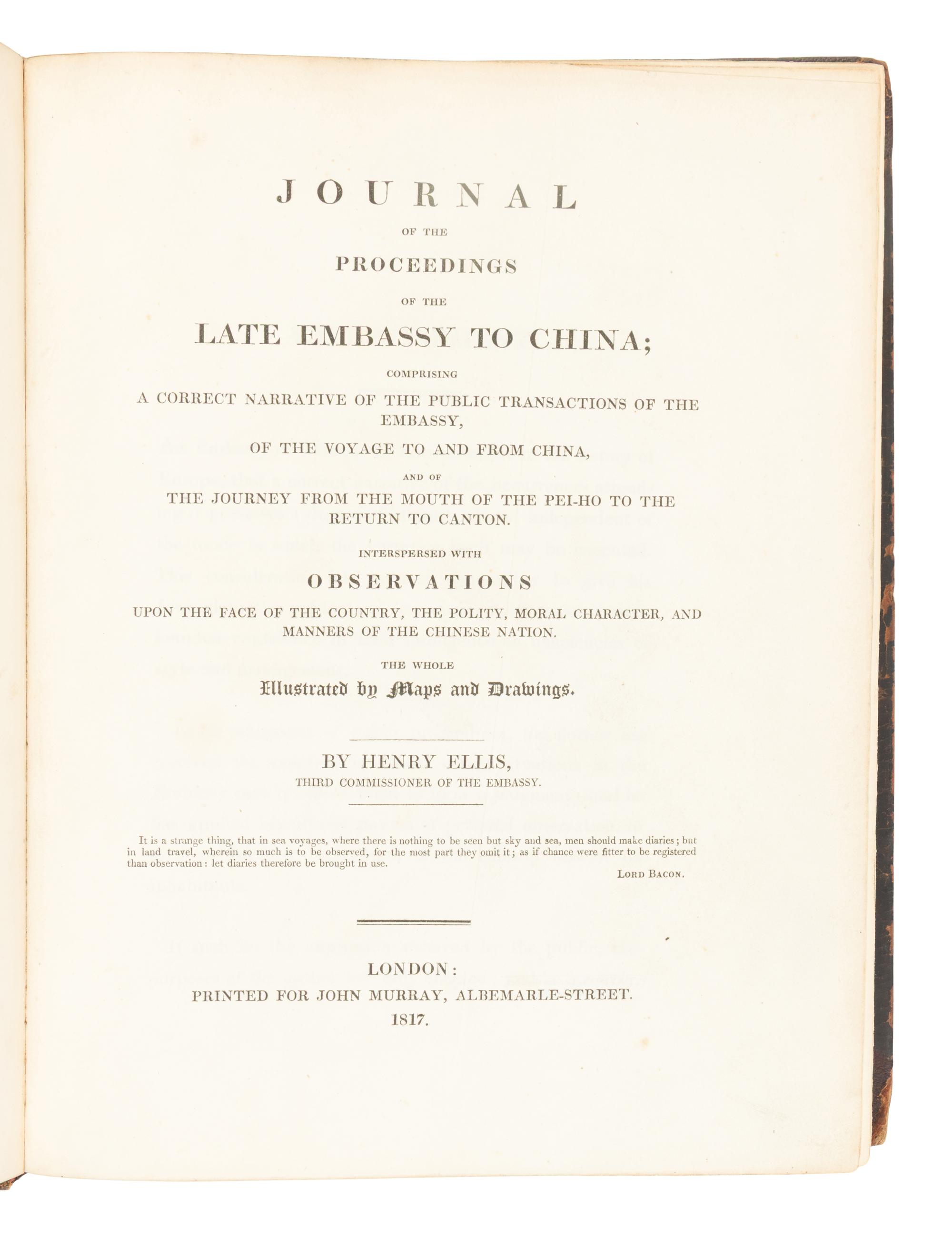 STAUNTON, George Thomas, Sir (1781-1859). Miscellaneous Notices relating to China... London: Henry Skelton for John Murray; Printed for Private Circulation, 1822-1828.