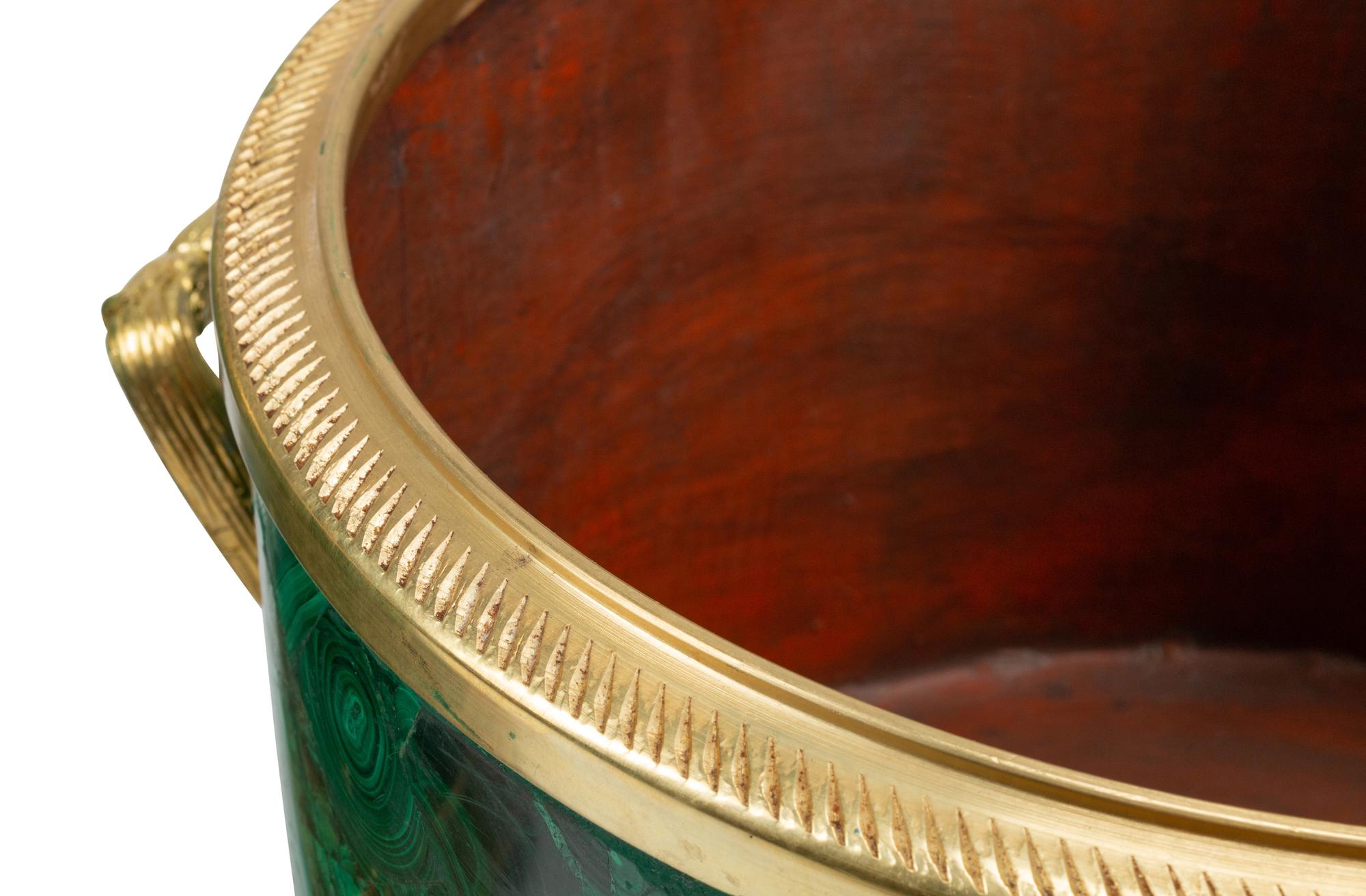 A Pair of Continental Gilt Bronze and Malachite Jardinières