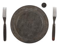 [CIVIL WAR]. Ohio POW's utensils & plate "cast into a stockade at Camp Ford Prison in Tyler Texas."