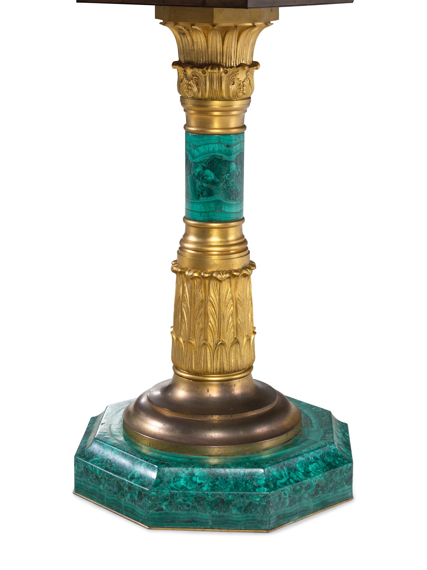 An Empire Style Gilt Bronze Mounted Malachite Veneered Table