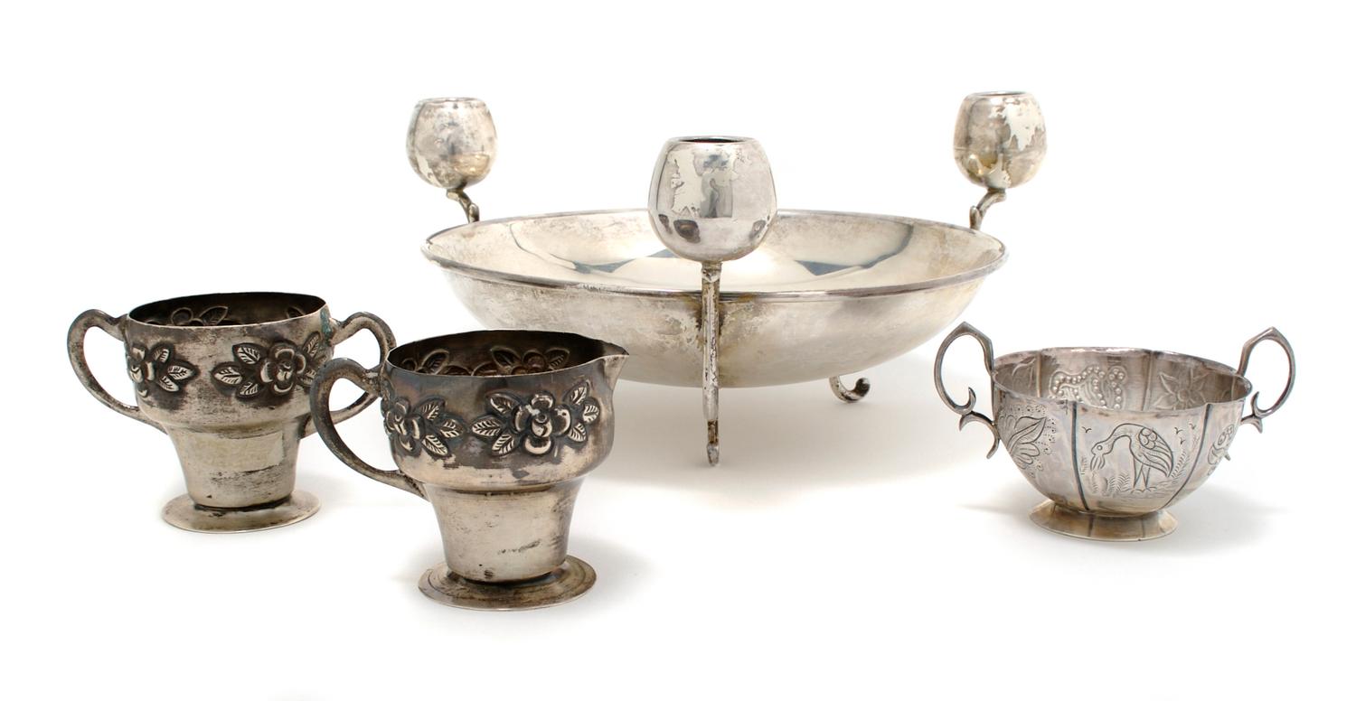 A Mexican Silver Center Bowl, Width of first 11 1/2 inches.