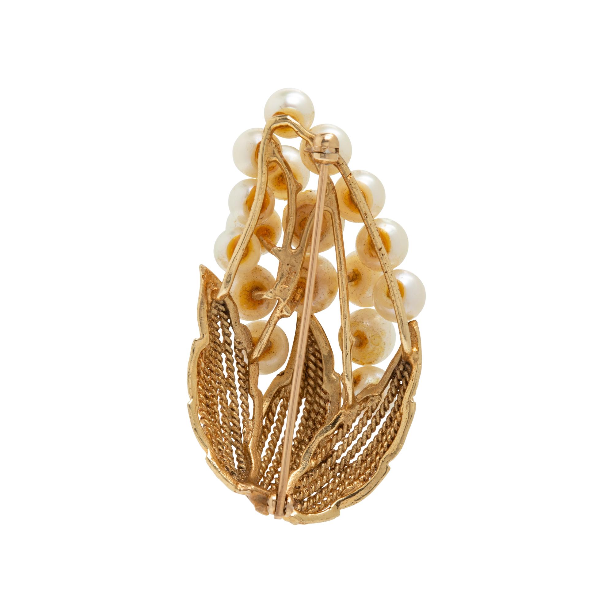 Yellow Gold and Cultured Pearl Brooch