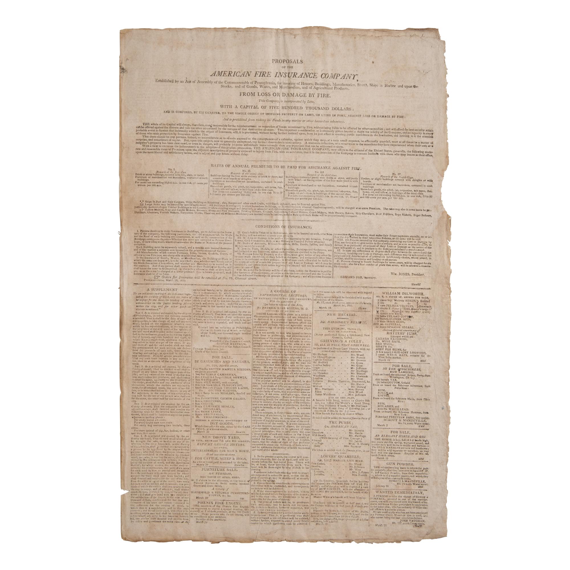 [American Newspapers] [Fire Insurance] Group of 2 Issues of the Aurora , with a Large Ad for Early Fire Insurance, and Reports on British Impressment of American Sailors