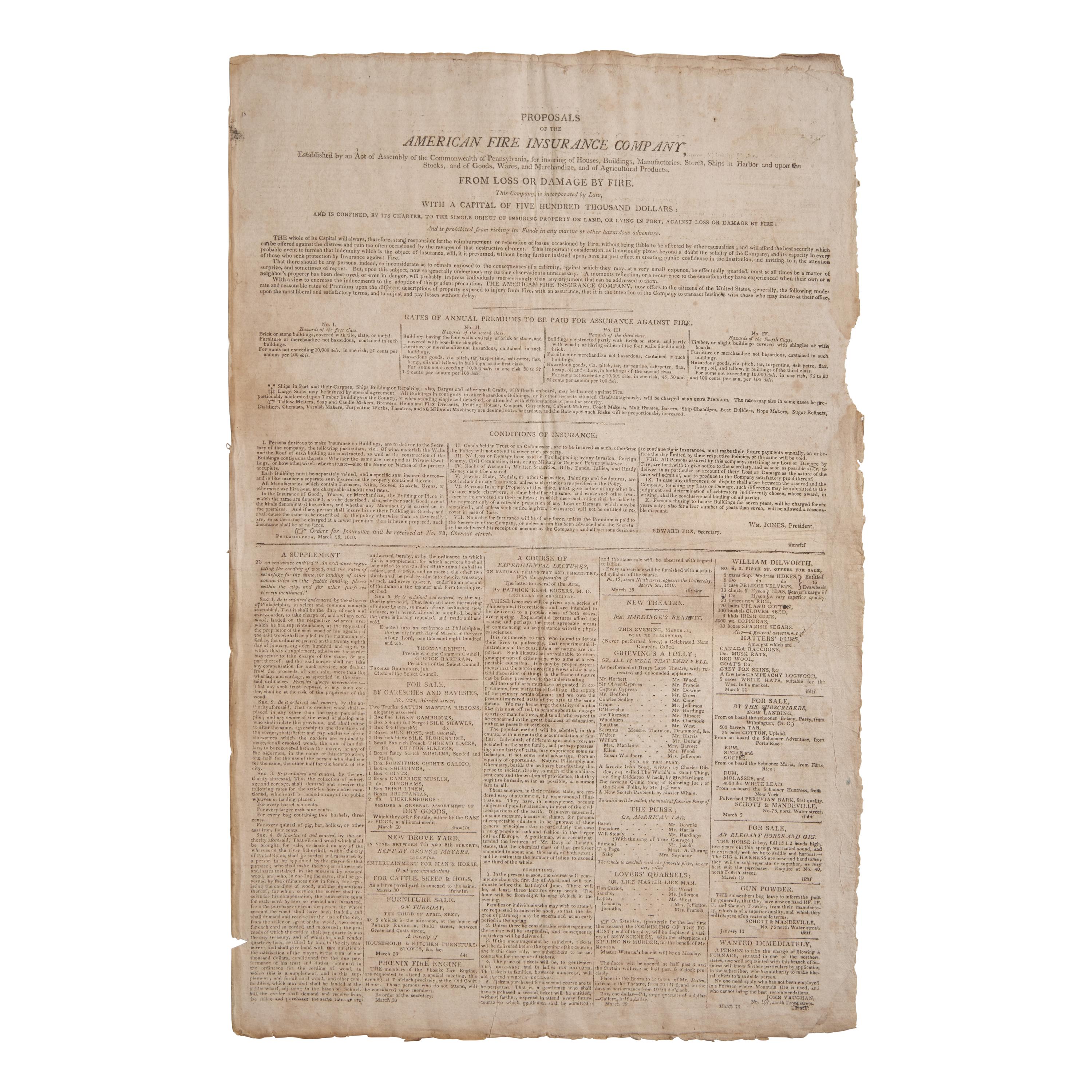 [American Newspapers] [Fire Insurance] Group of 2 Issues of the Aurora , with a Large Ad for Early Fire Insurance, and Reports on British Impressment of American Sailors