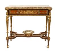 A French Empire Style Gilt Bronze Mounted Mahogany Table with Rouge Marble Top — 19TH CENTURY