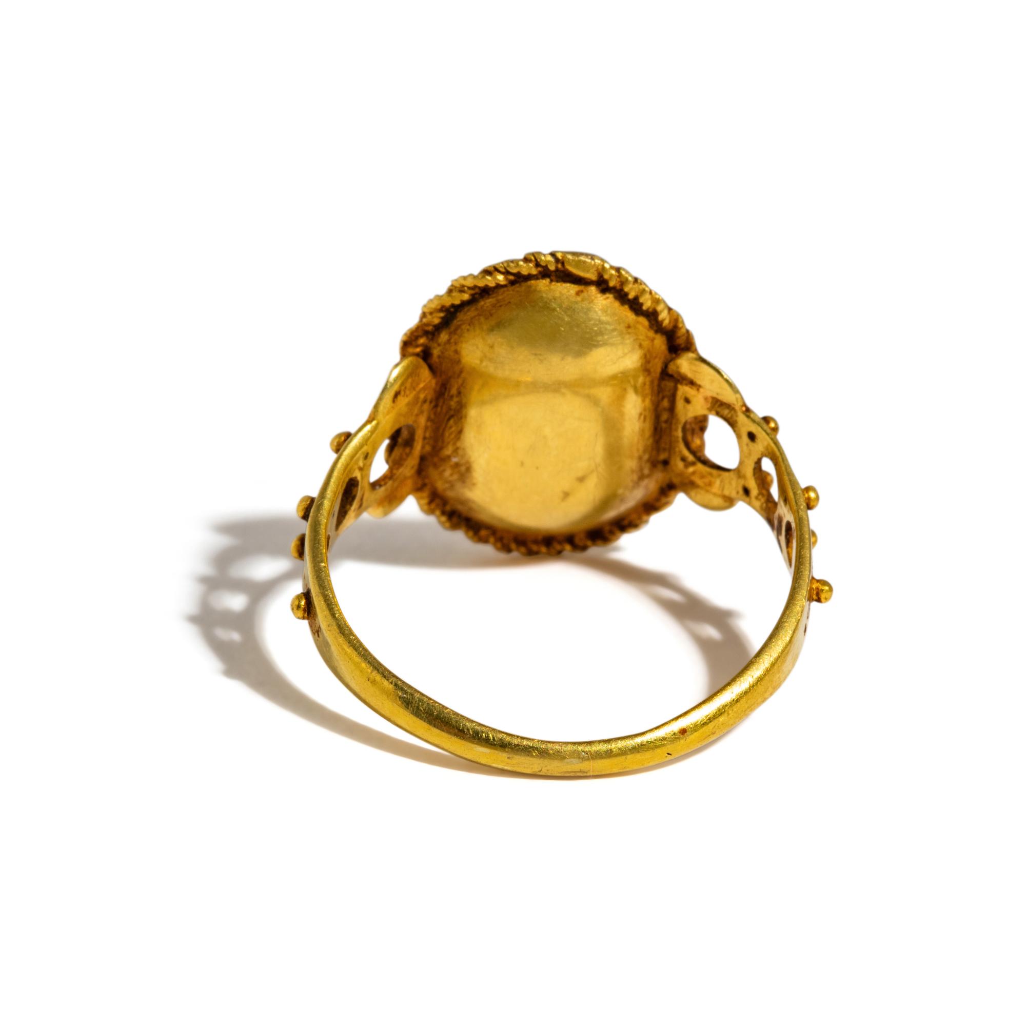 A Roman Red Jasper Ring Stone with a Portrait Head of a Roman Emperor — Set in a Victorian gold ring
