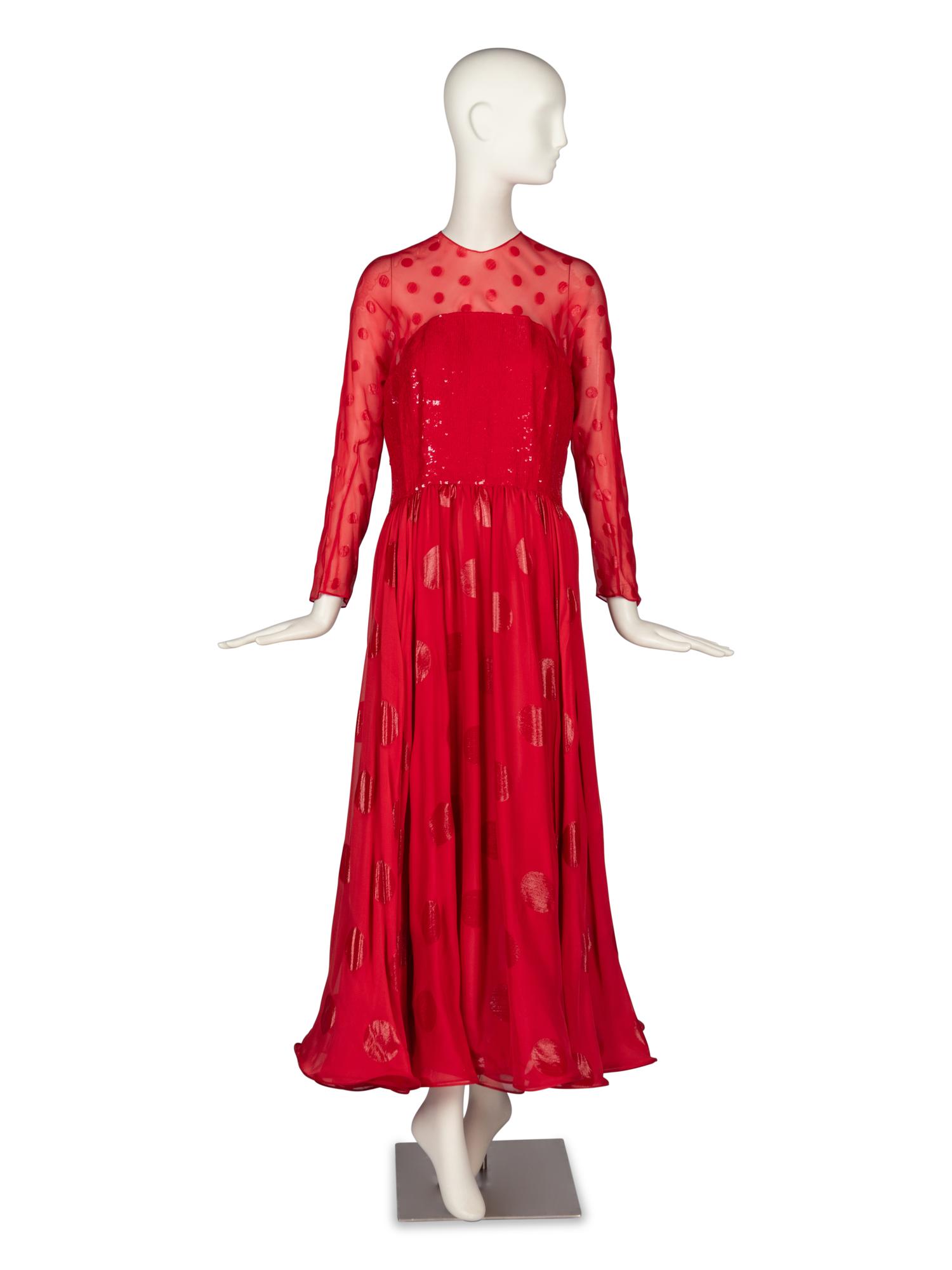 Geoffrey Beene Polka-Dot Chiffon Gown and Raphel Sanchez Evening Bag