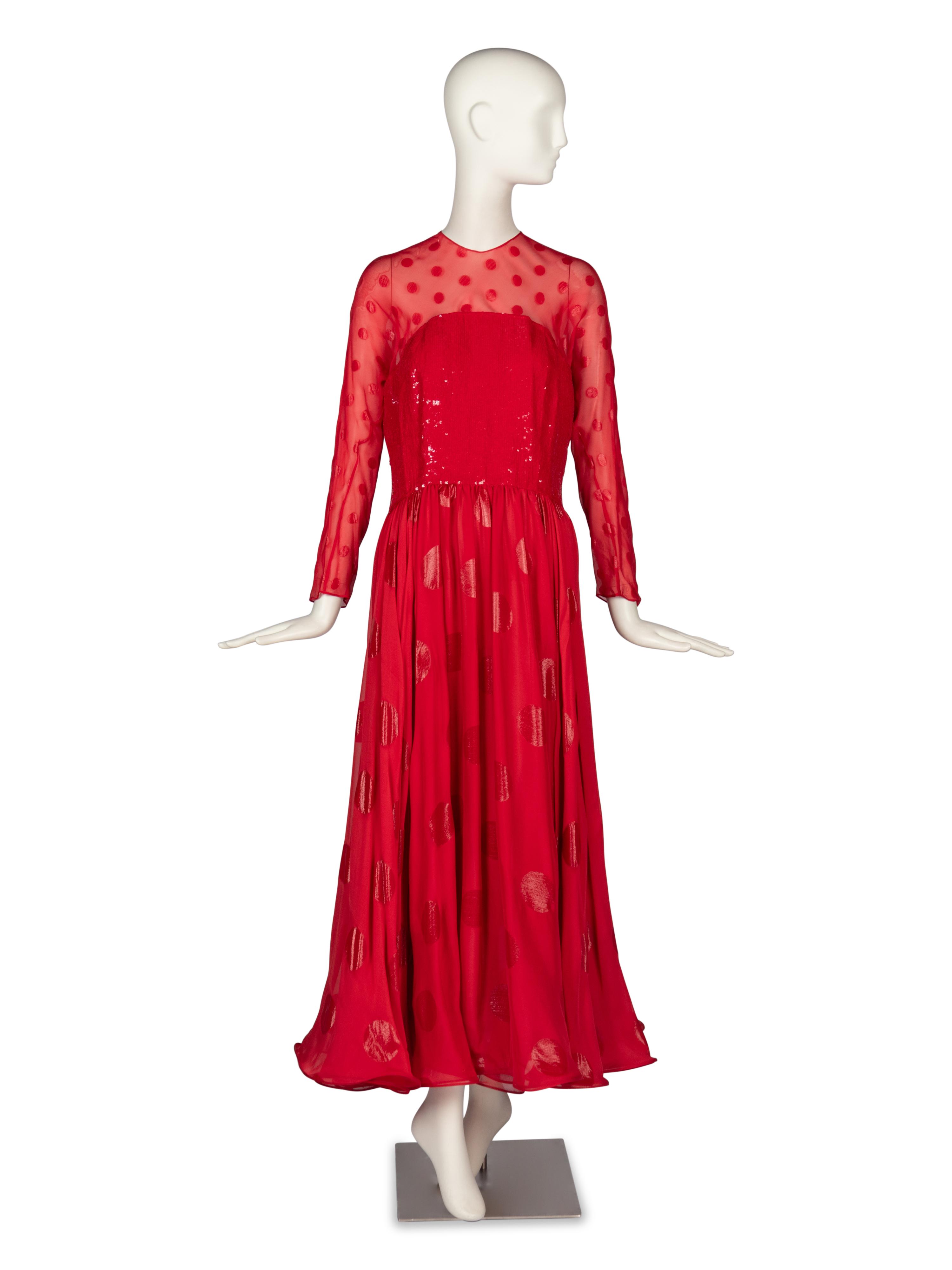 Geoffrey Beene Polka-Dot Chiffon Gown and Raphel Sanchez Evening Bag