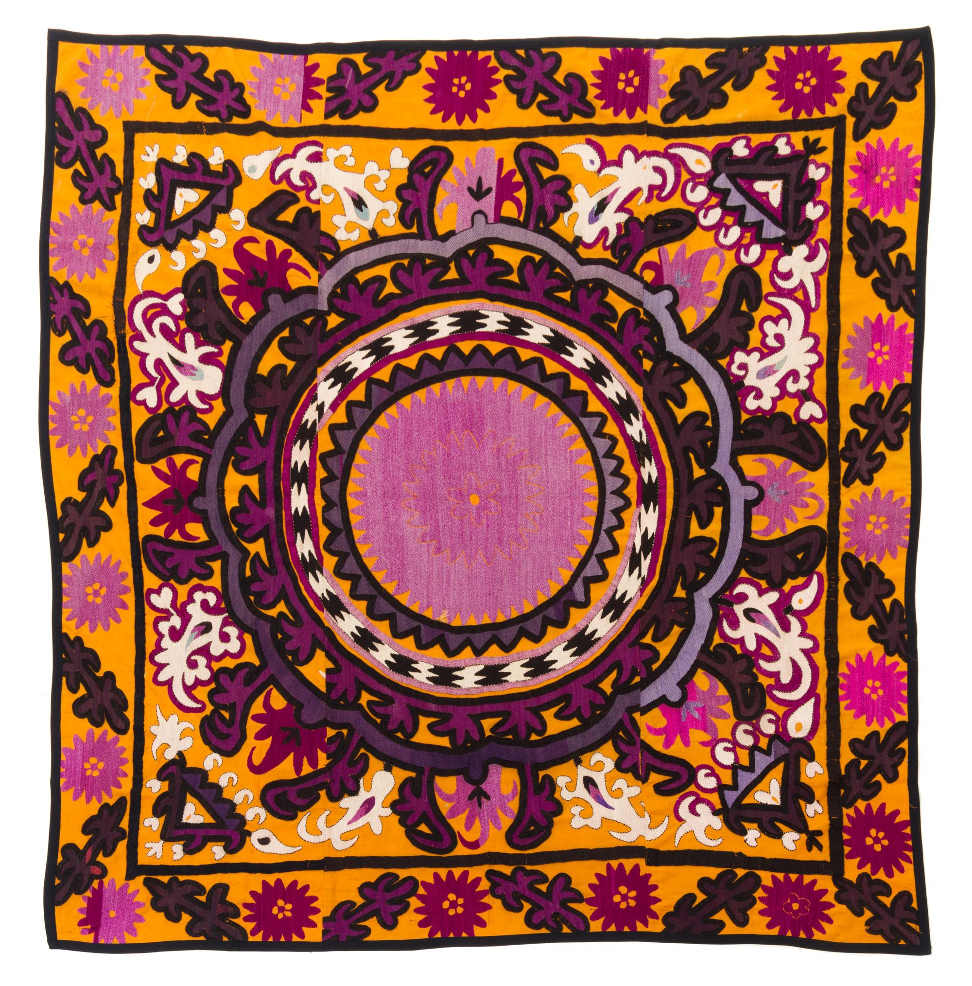 A Jizzak Suzani Embroidery 5 feet 1 1/2 inches x 5 feet 3 inches. — FIRST HALF 20TH CENTURY