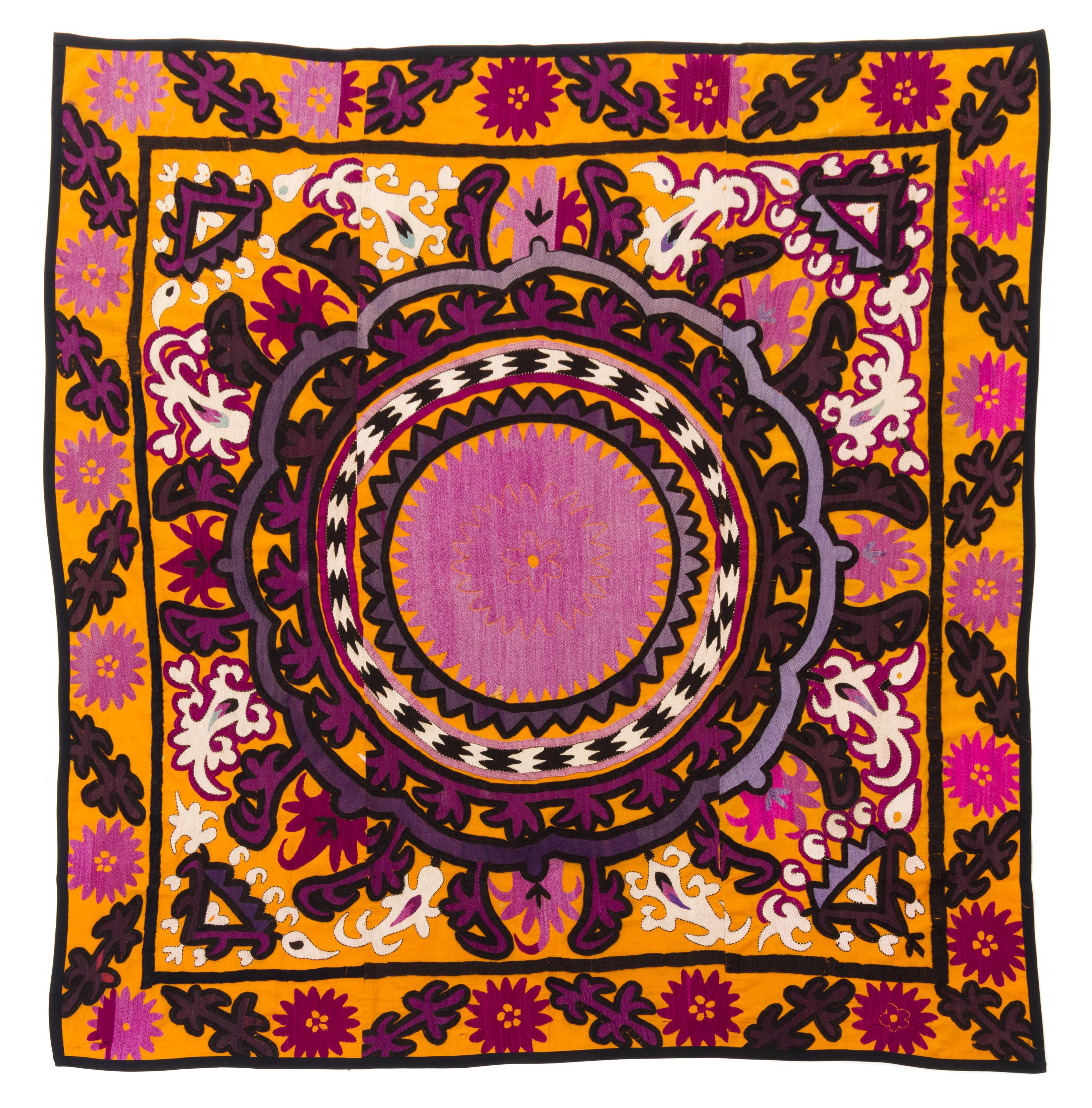 A Jizzak Suzani Embroidery 5 feet 1 1/2 inches x 5 feet 3 inches. — FIRST HALF 20TH CENTURY