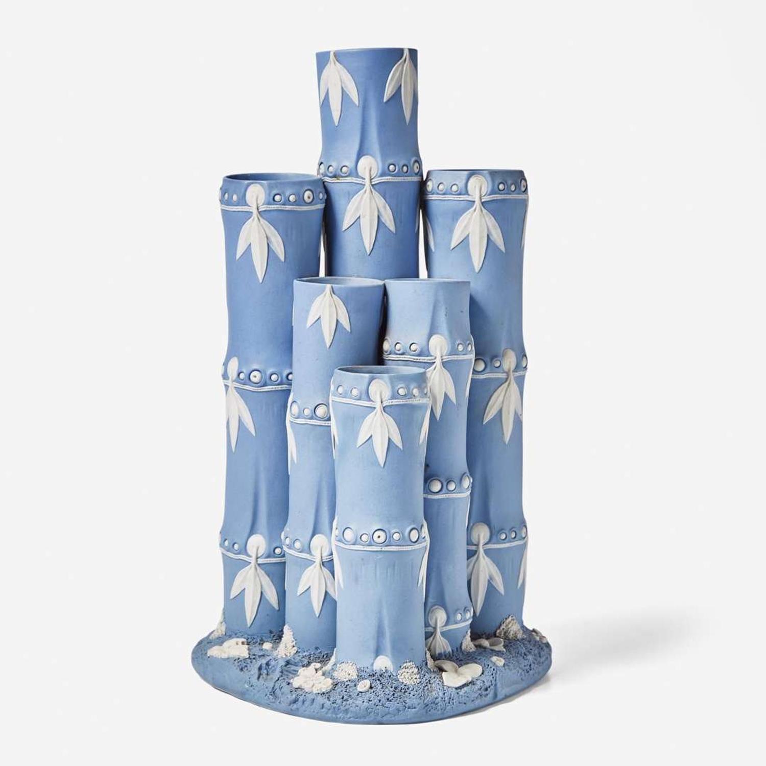 An Exceptional Wedgwood Solid Blue Jasperware Six-Tube Bamboo-Form Vase UK, late 18th century