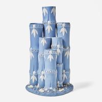 An Exceptional Wedgwood Solid Blue Jasperware Six-Tube Bamboo-Form Vase UK, late 18th century