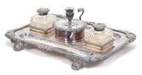 A Victorian Style Silverplate Standish Width 13 inches. — 20TH CENTURY