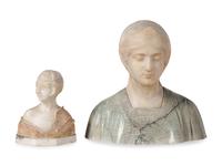 Two Continental Variegated Marble Busts of Women
