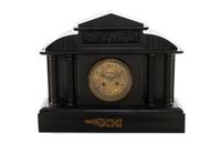 A Continental Slate Mantel Clock, LATE 19TH CENTURY, MOVEMENT BY L. MARTI, Width 16 inches. — LATE 19TH CENTURY, MOVEMENT BY L. MARTI,