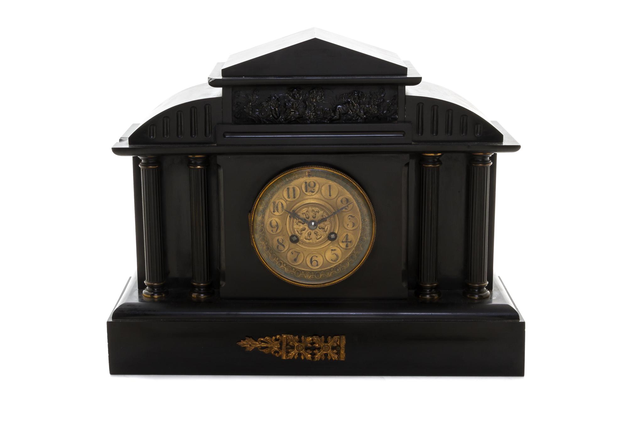 A Continental Slate Mantel Clock, LATE 19TH CENTURY, MOVEMENT BY L. MARTI, Width 16 inches. — LATE 19TH CENTURY, MOVEMENT BY L. MARTI,