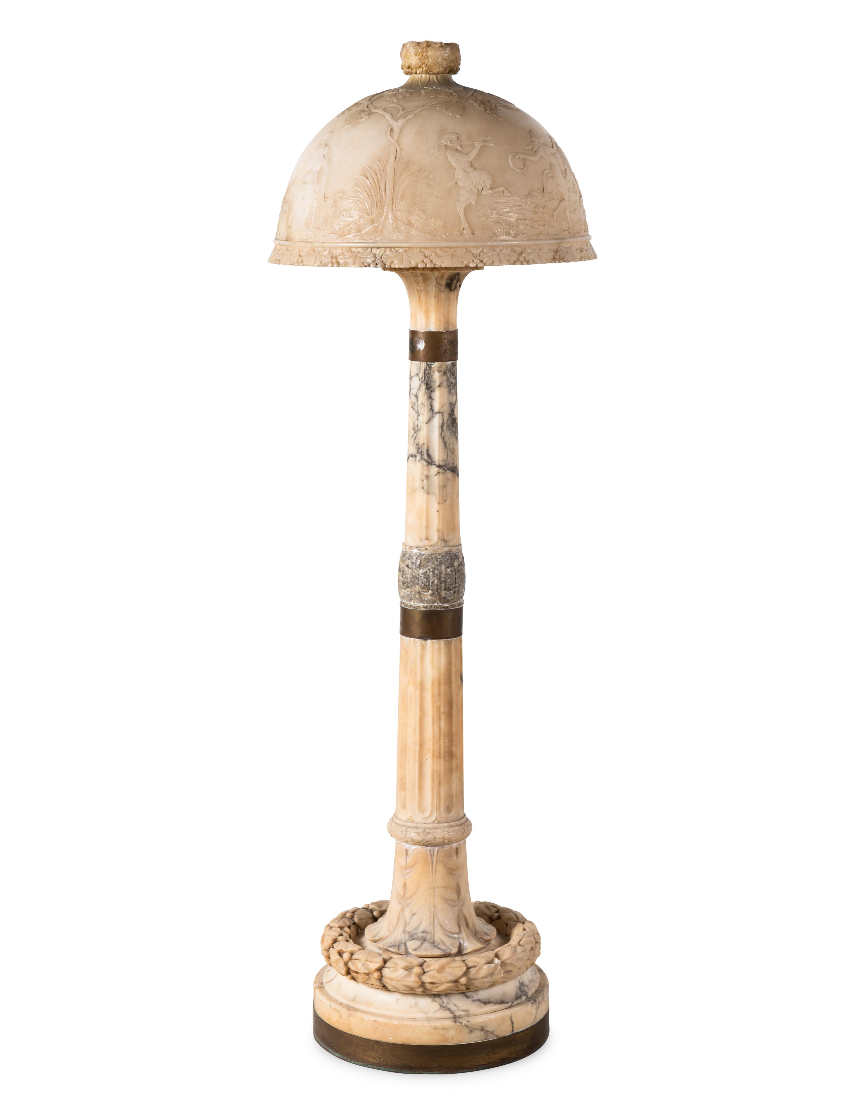 An Italian Alabaster Floor Lamp with Shade