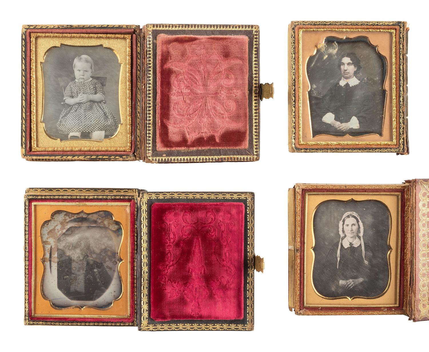 [EARLY PHOTOGRAPHY]. 16 sixth plate daguerreotypes housed in pairs within double-sided flip cases.