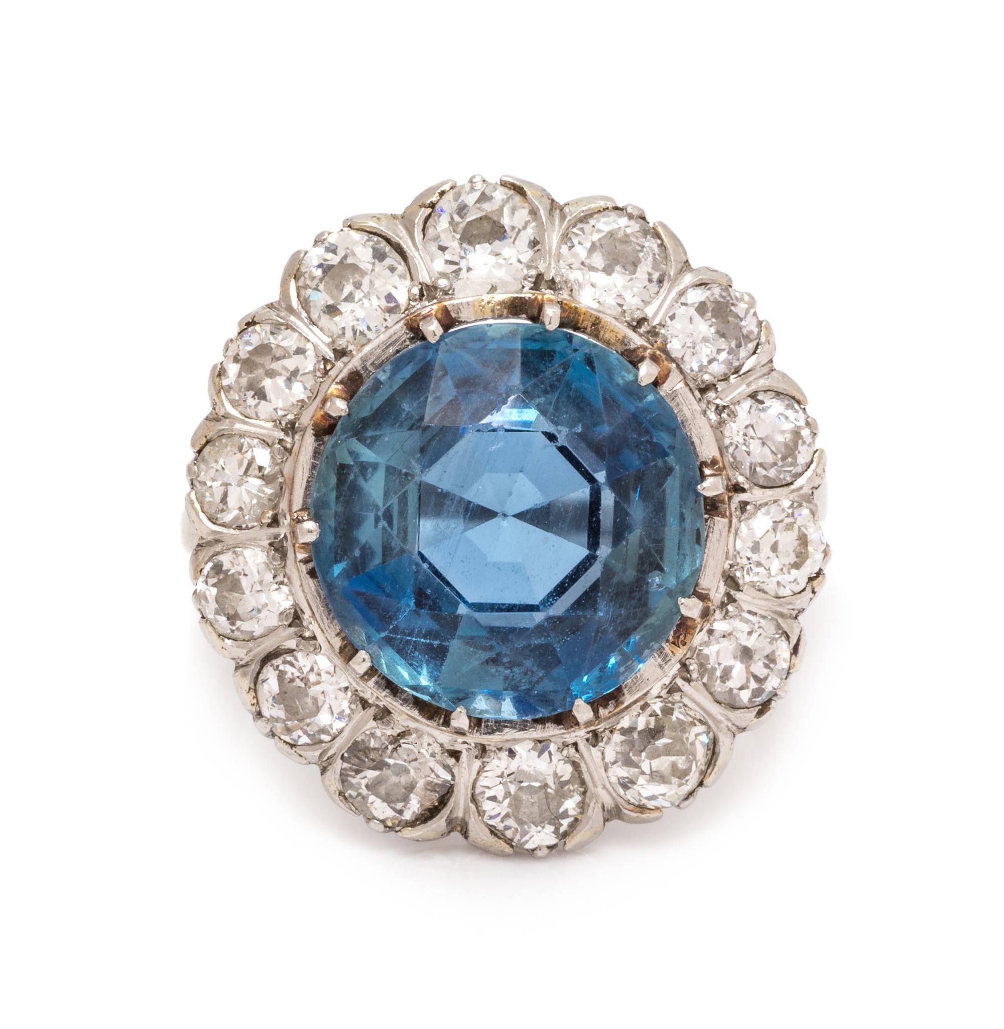 A Platinum, Aquamarine and Diamond Ring, 3.85 dwts.