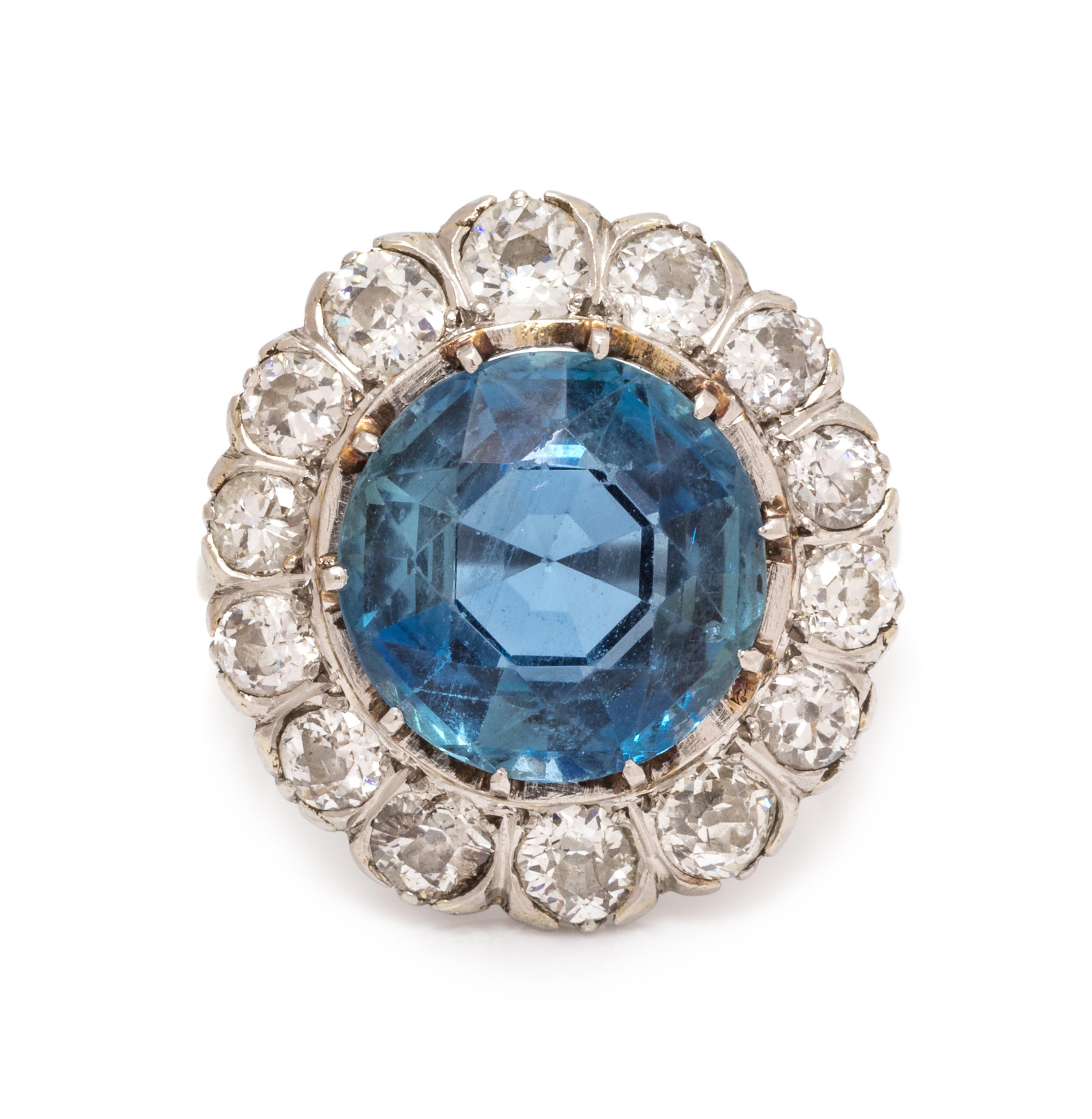 A Platinum, Aquamarine and Diamond Ring, 3.85 dwts.