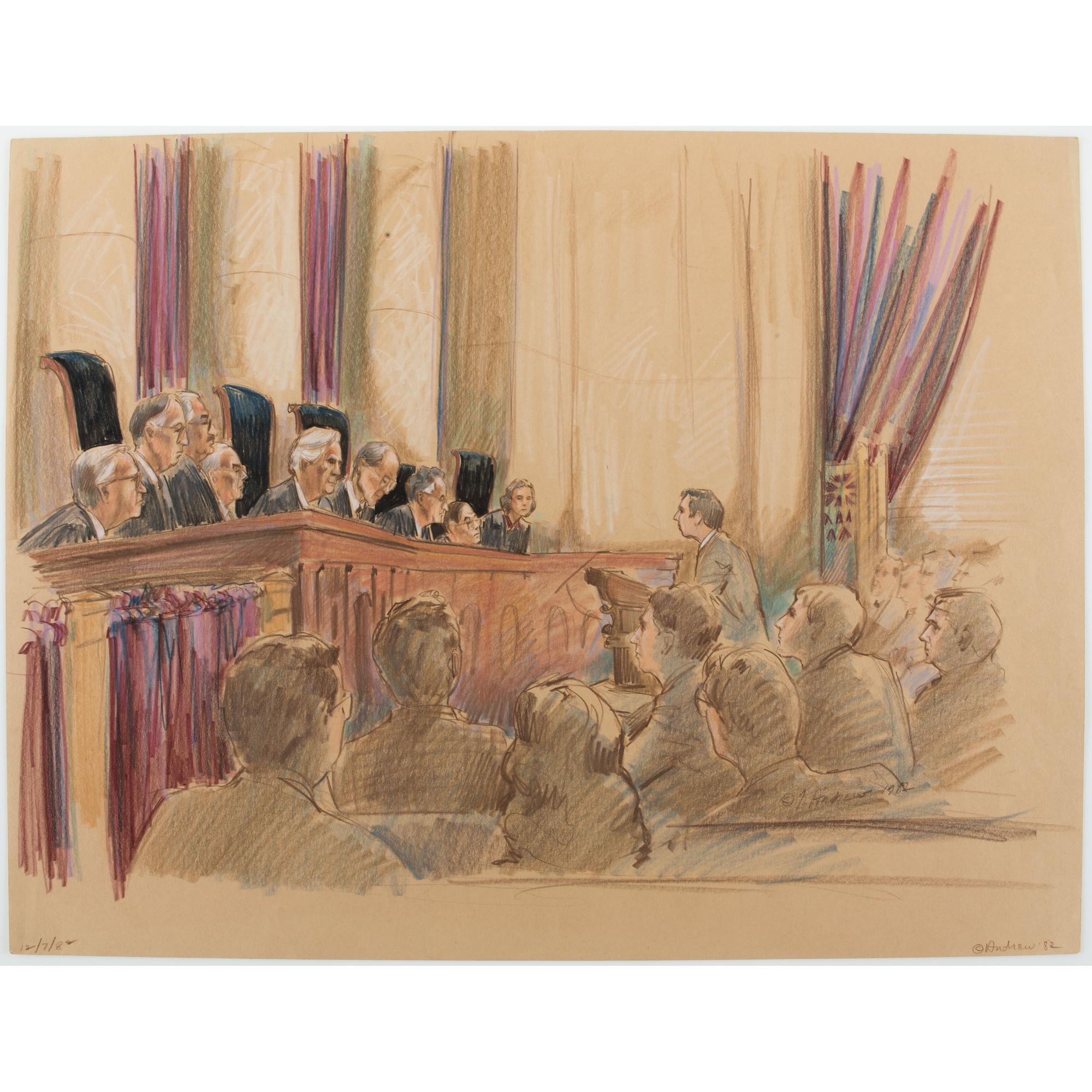 Joan Andrew, Washington Post and CNN Sketch Artist,Nine Original Sketches of Supreme Court Justices, 1981-1983