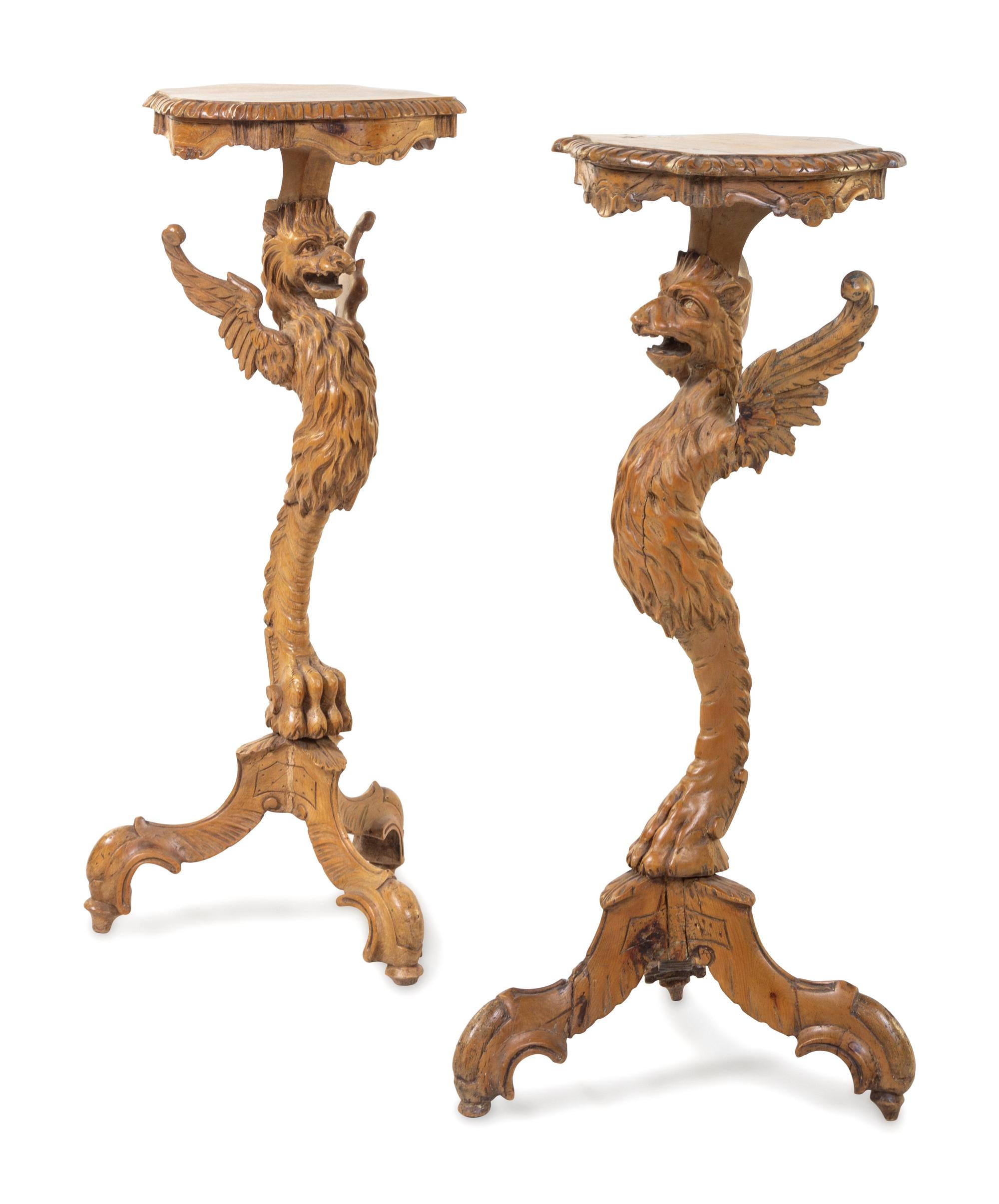 A Pair of Venetian Carved Walnut Pedestals