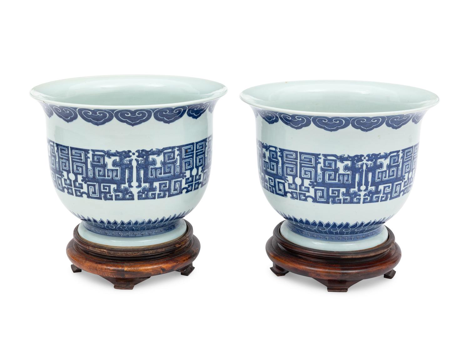 A Pair of Chinese Blue and White Porcelain Jardinières