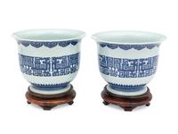 A Pair of Chinese Blue and White Porcelain Jardinières