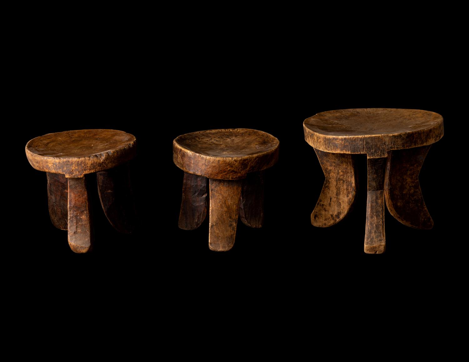 Three Kamba Wood Tripod Stools