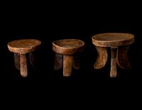 Three Kamba Wood Tripod Stools