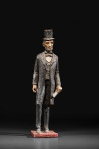 A Painted Faux Bois Cast Plaster Abraham Lincoln Statue