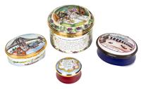 A Group of Four Halcyon Days Enamel Boxes Diameter of largest 2 1/2 inches. — 20TH CENTURY