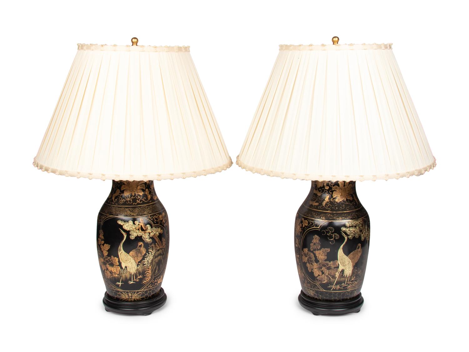 A Pair of Chinoiserie Papier Mâché Table Lamps