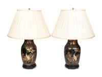 A Pair of Chinoiserie Papier Mâché Table Lamps