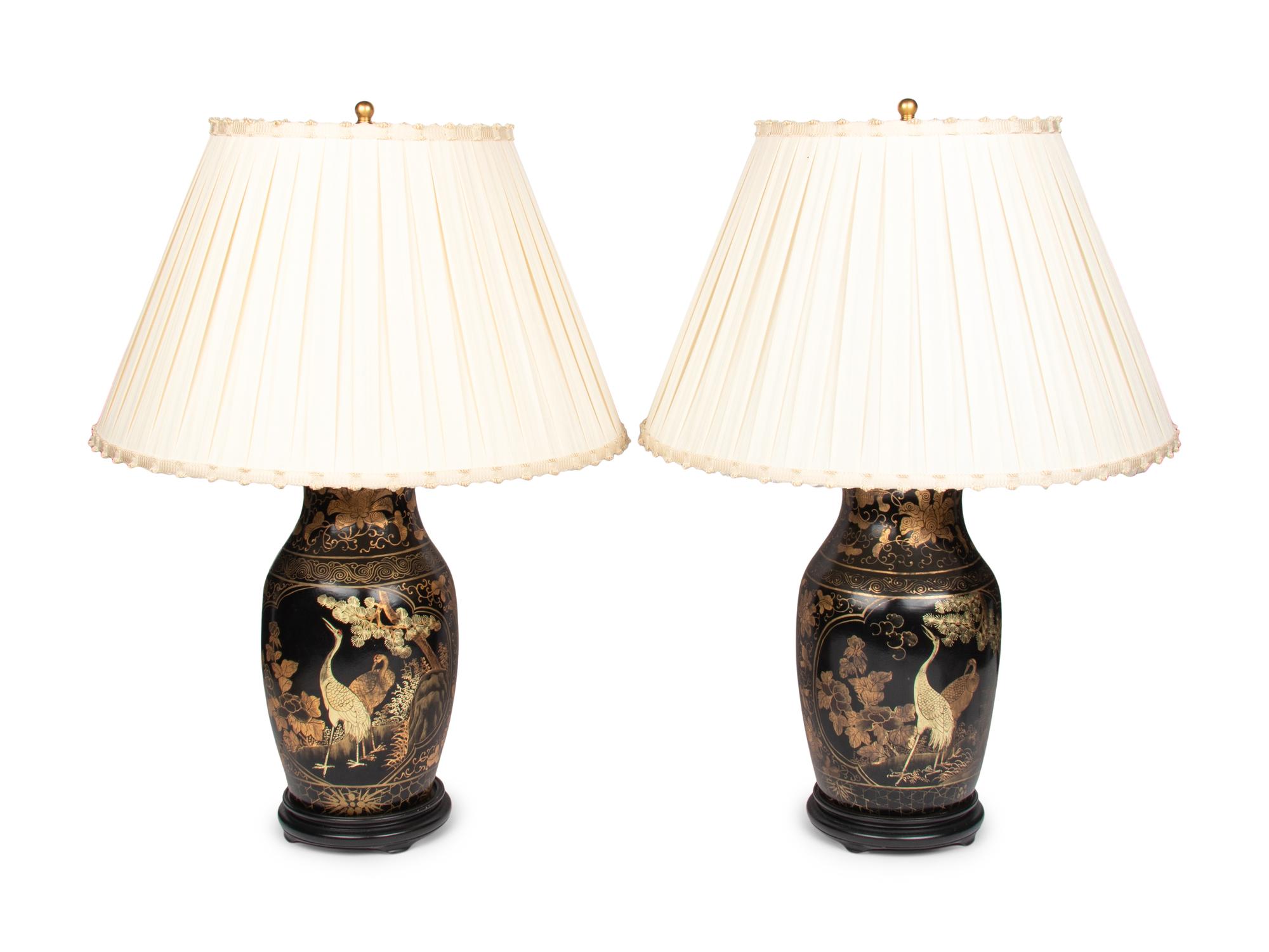 A Pair of Chinoiserie Papier Mâché Table Lamps