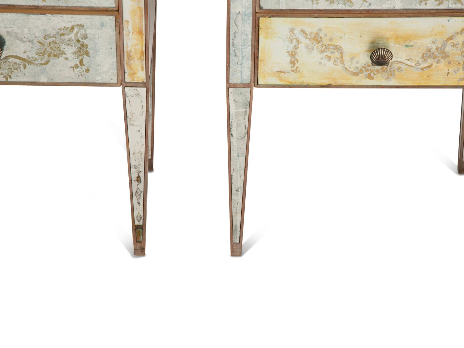 A Pair of French Eglomisé Mirrored Night Stands