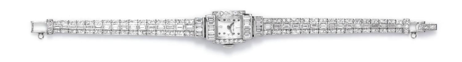 A Platinum and Diamond Wristwatch, Hamilton, 22.60 dwts.